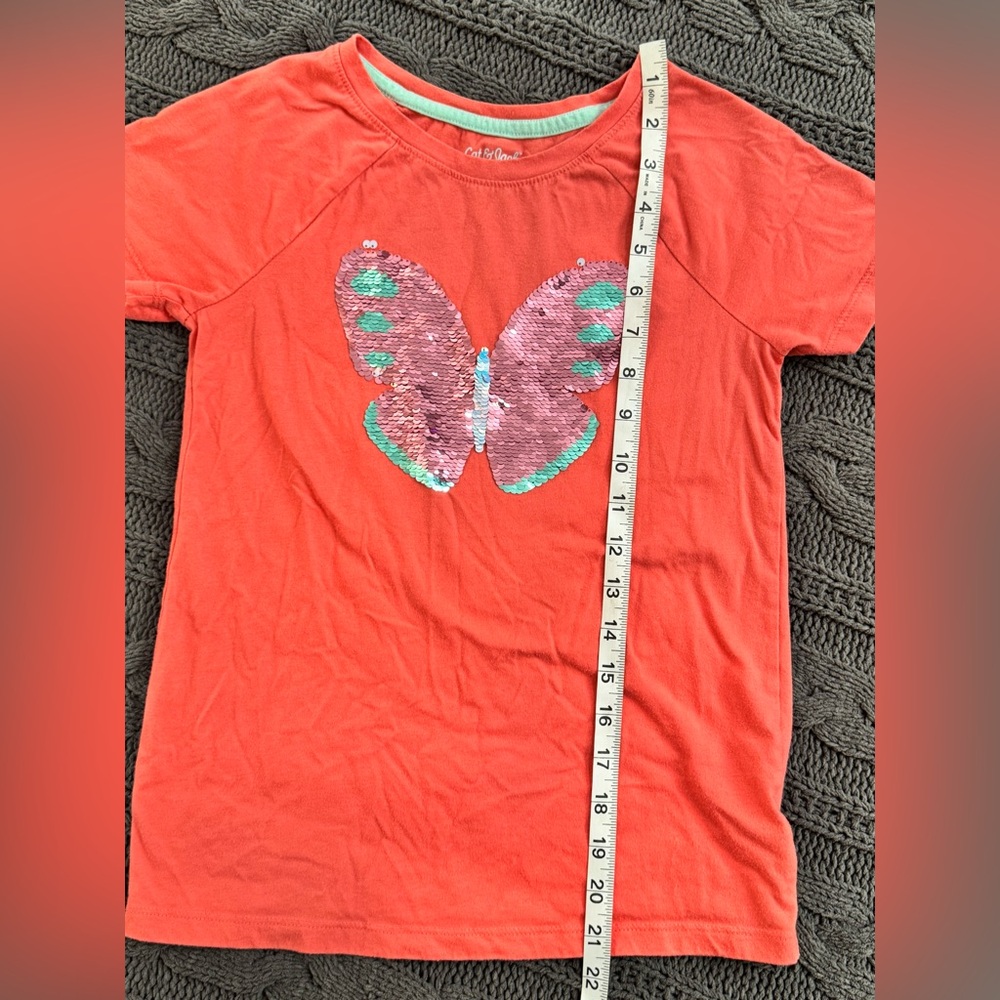 Cat & Jack Coral Short-Sleeve Tee with Sequin Butterfly - Picture 6 of 10